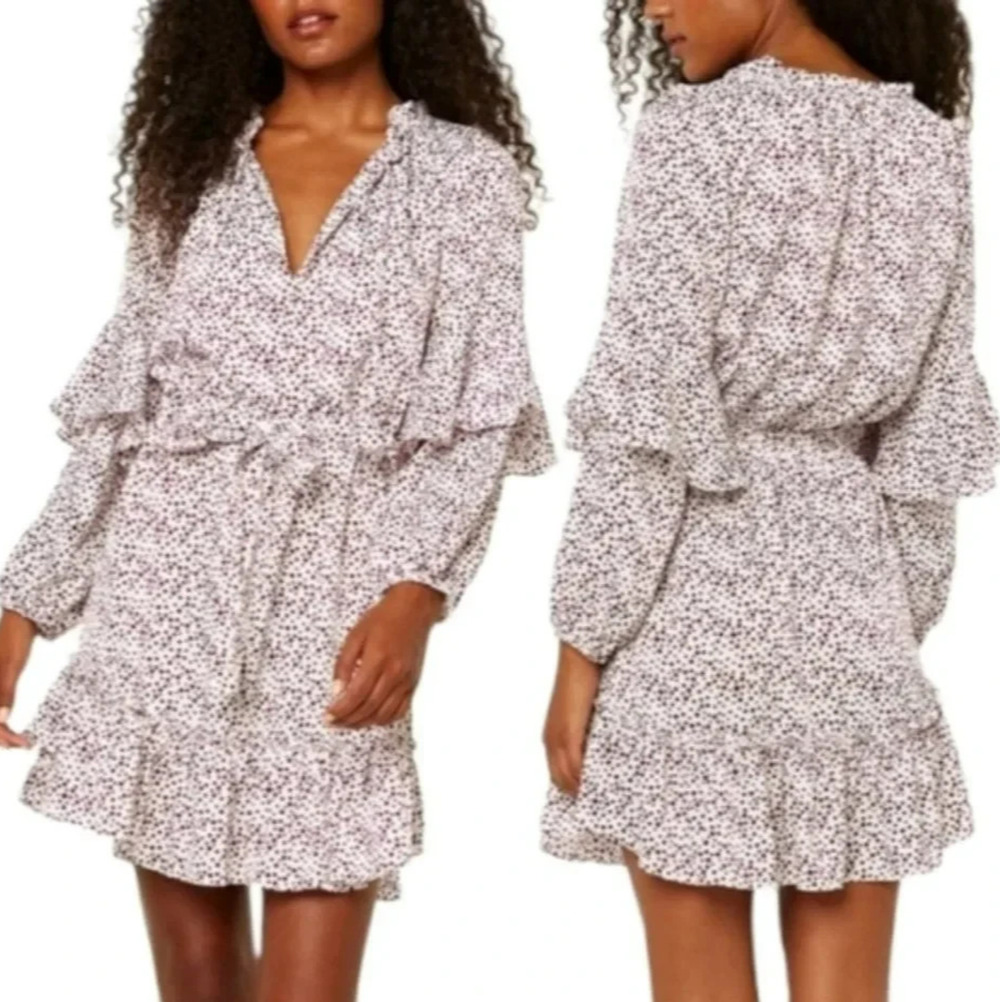 Misa Los Angeles Nehda Ruffle Dress Size Large Purple Polka Dot Boho Flirty